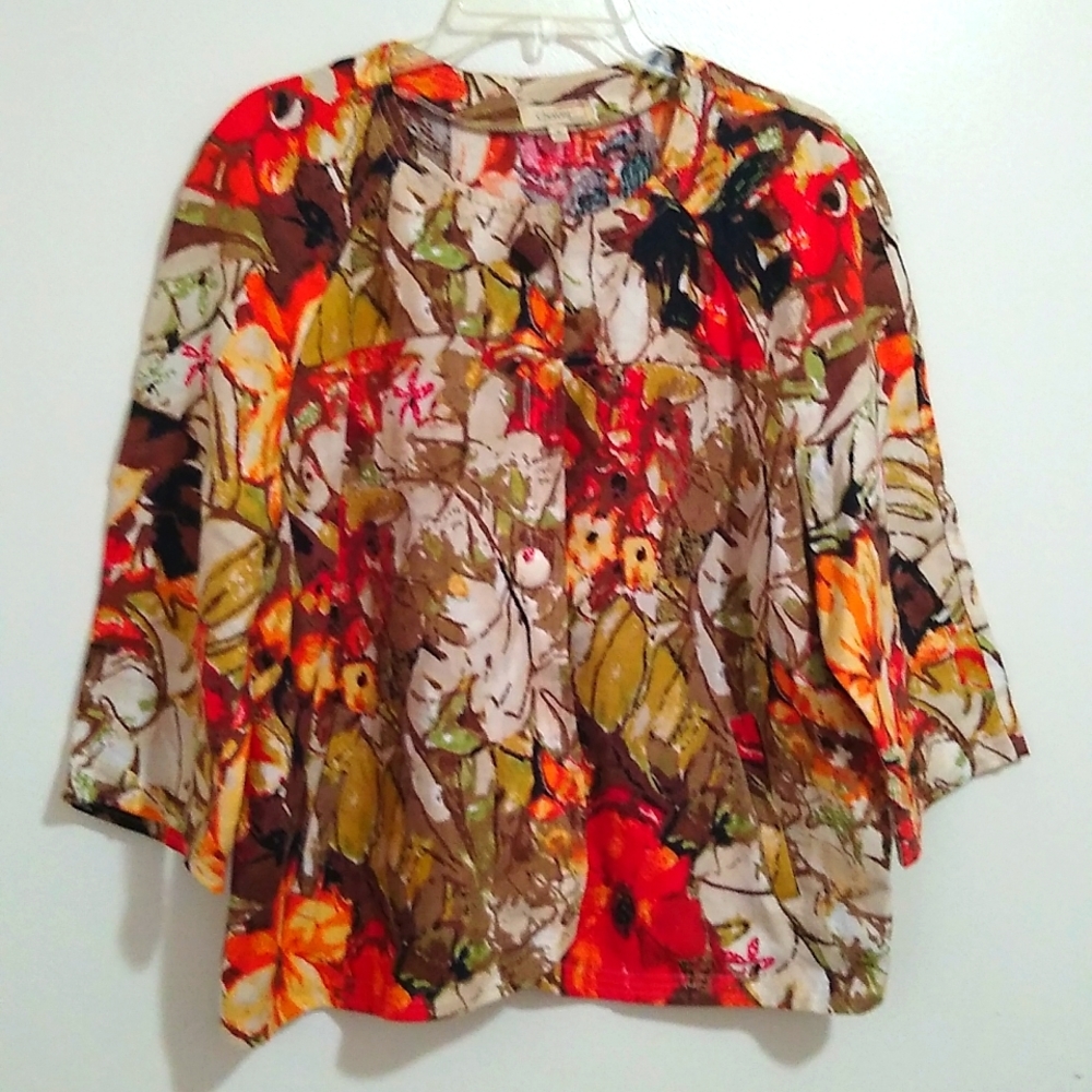 Choices 100% Linen Floral Women Coat Blazer XL, Short sleeve